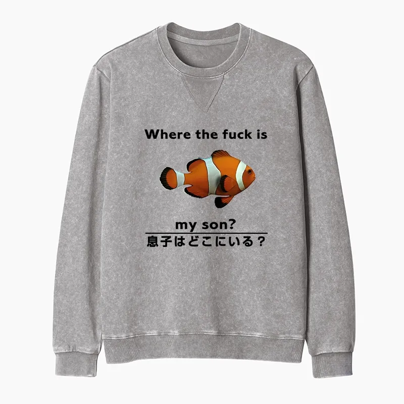 Tokyo-Tiger Fish Looking For Son Washed Terry Sweatshirt