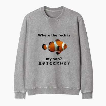 Tokyo-Tiger Fish Looking For Son Washed Terry Sweatshirt