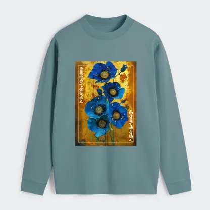 Tokyo-Tiger Shiny Blue Flower Warm Golden Background Classic Long Sleeve T-Shirt