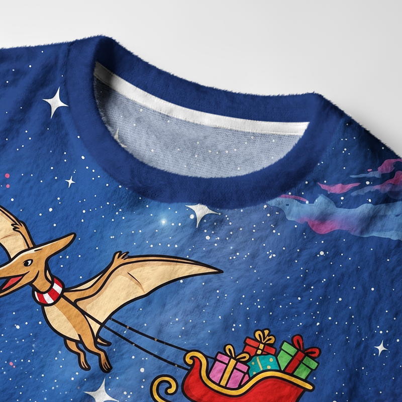 Tokyo-Tiger Cute Dino Christmas Fuzzy Christmas Ugly Sweatshirt
