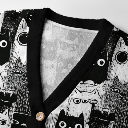 Tokyo-Tiger Cats In Monochrome Crowd Ugly Cardigan Sweater