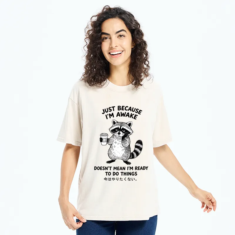Tokyo-Tiger Tired Raccoon Coffee Washed T-Shirt