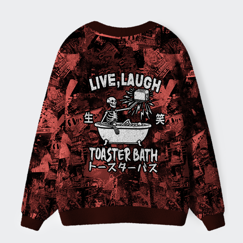 Tokyo-Tiger Live, Laugh, Toaster Bath Ugly Cardigan Sweater