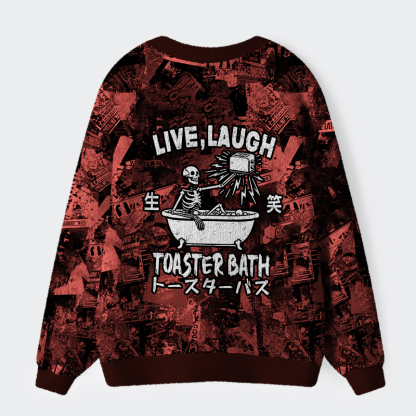 Tokyo-Tiger Live, Laugh, Toaster Bath Ugly Cardigan Sweater