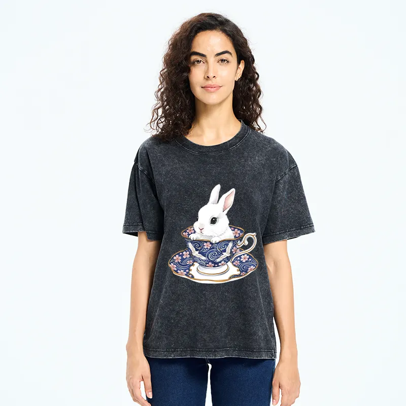 Tokyo-Tiger Cute Rabbit Tea Set Washed T-Shirt