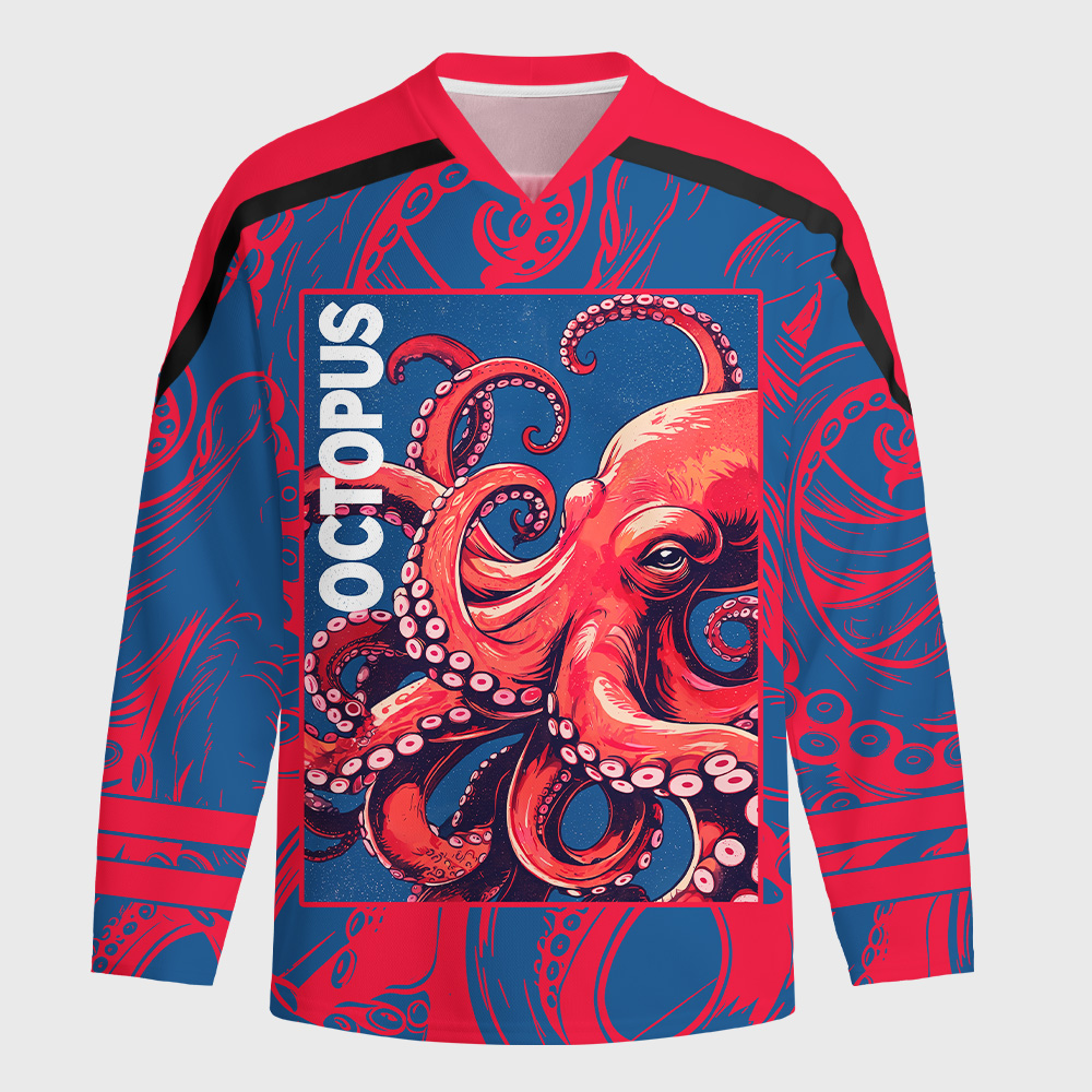 Tokyo-Tiger Crimson Octopus Long-Sleeve Hockey Jersey