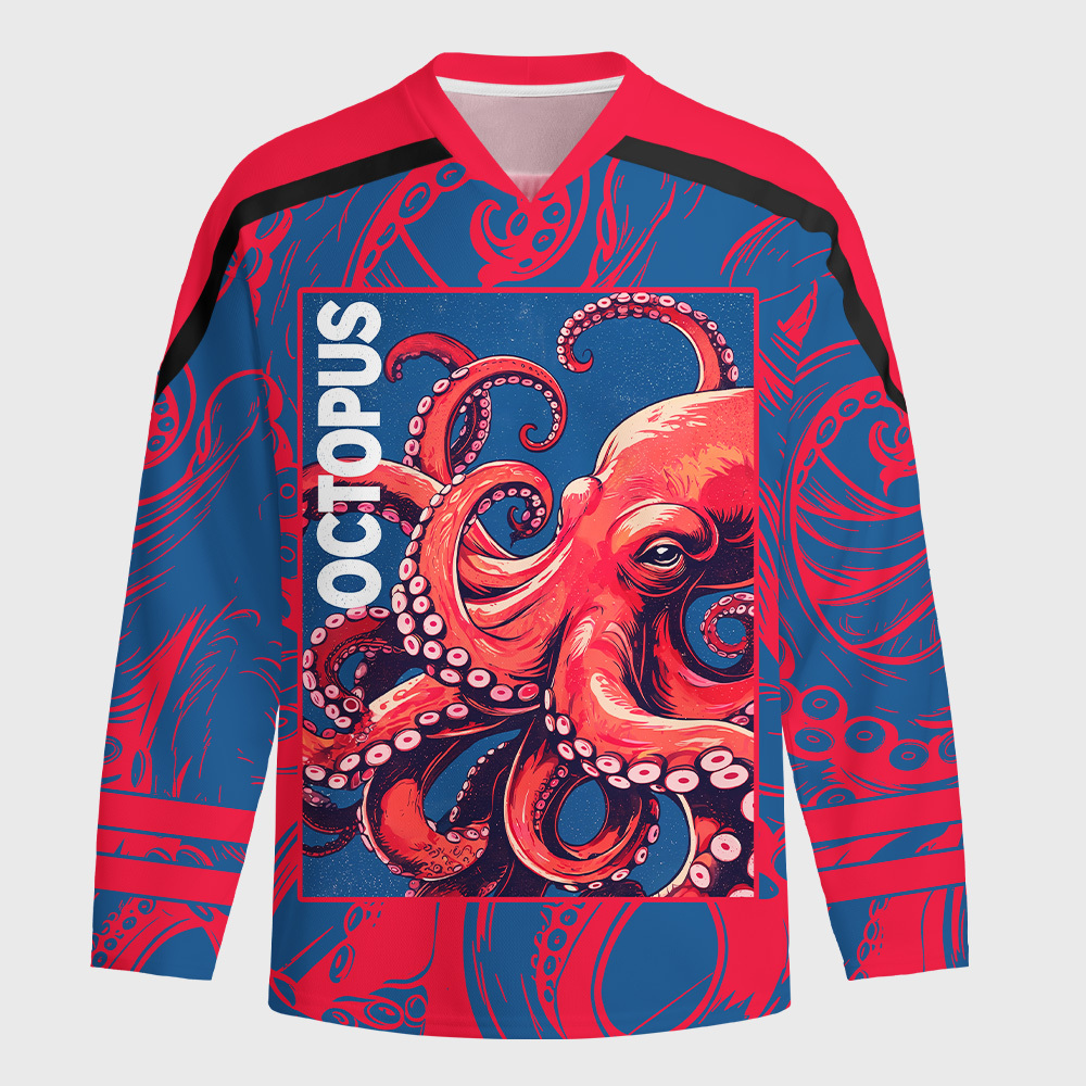 Tokyo-Tiger Crimson Octopus Long-Sleeve Hockey Jersey