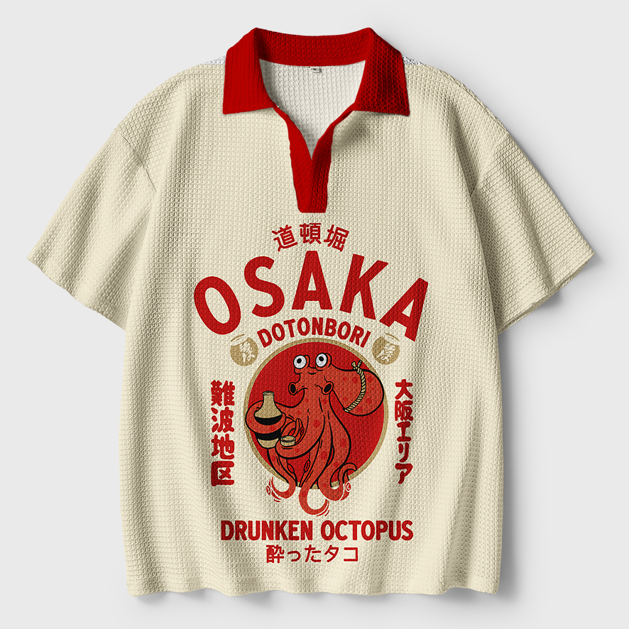Tokyo-Tiger Drunken Octopus Japan Crochet Polo Shirt