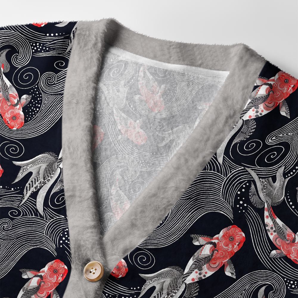 Tokyo-Tiger Koi And Currents Ugly Cardigan Sweater