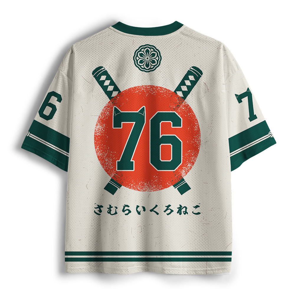 Tokyo-Tiger Japanese Sakura Black Cat Samurai Mesh Jersey