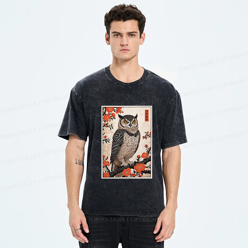 Tokyo-Tiger Vintage Japanese Owl Washed T-Shirt
