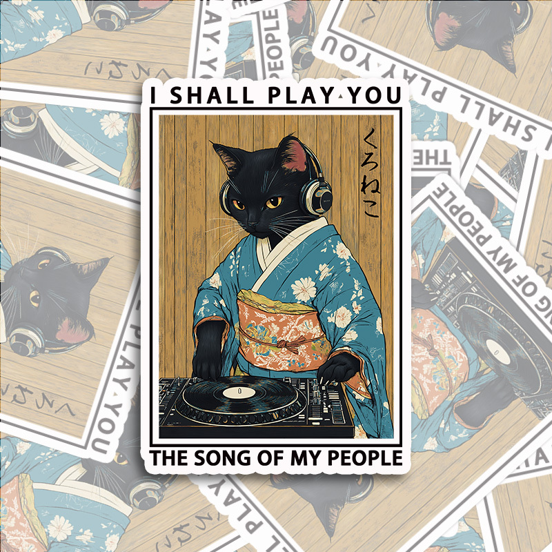 Tokyo-Tiger Funny Playing Music Black Cat Sticker