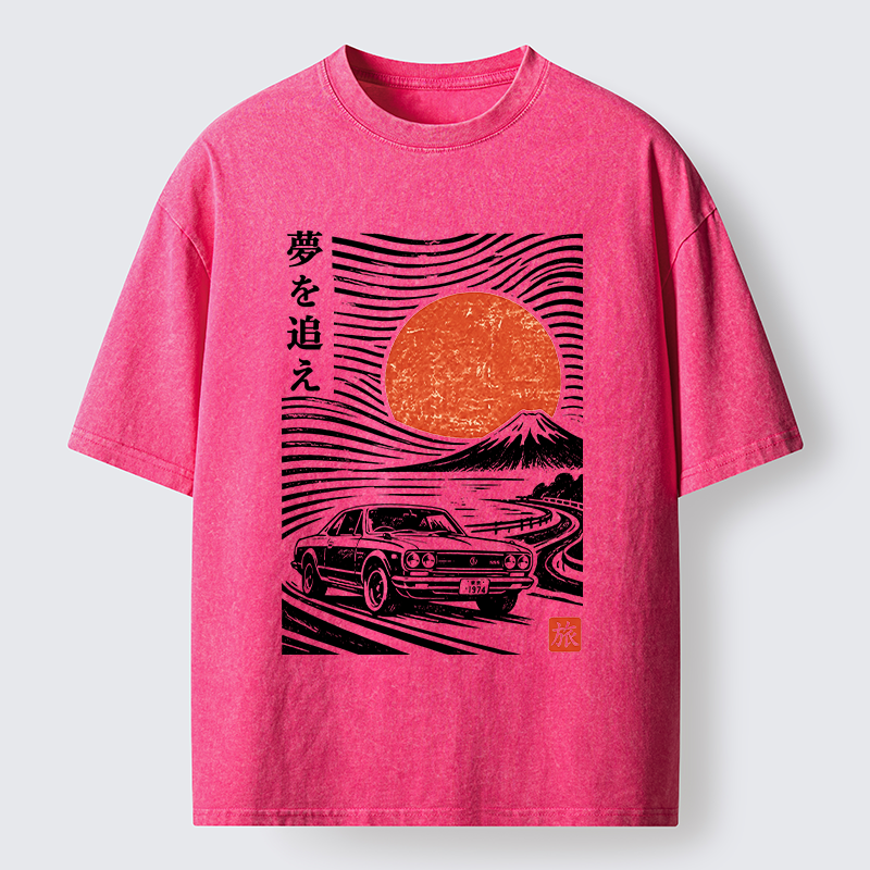 Tokyo-Tiger Ukiyo Retro Car Art Washed T-Shirt