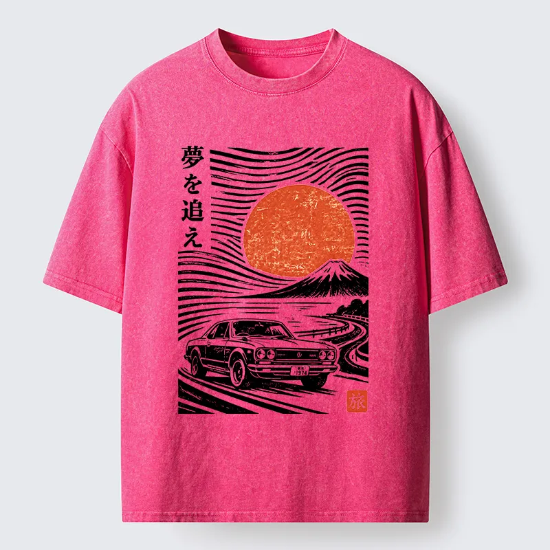 Tokyo-Tiger Ukiyo Retro Car Art Washed T-Shirt