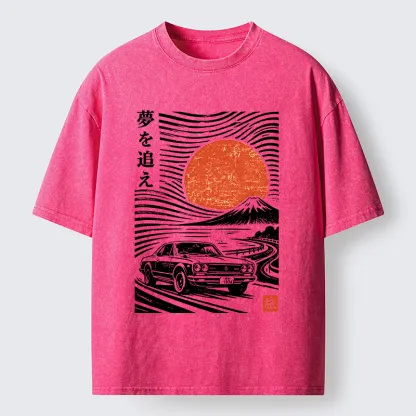 Tokyo-Tiger Ukiyo Retro Car Art Washed T-Shirt