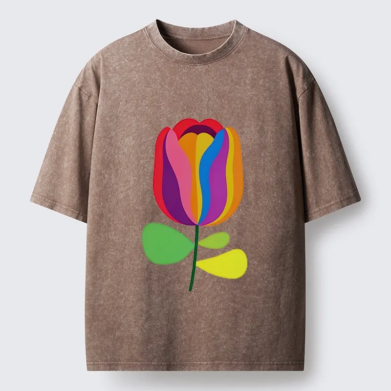 Tokyo‑Tiger Rainbow Tulip Bloom Washed T‑Shirt