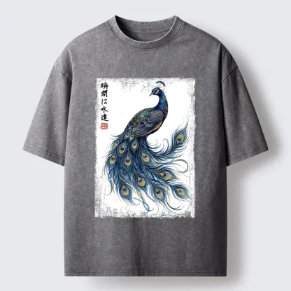 Tokyo-Tiger Elegant Peacock Art Washed T-Shirt
