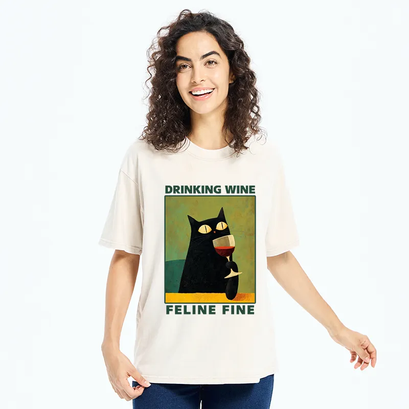 Tokyo-Tiger Drinking Wine Feline Wine Washed T-Shirt