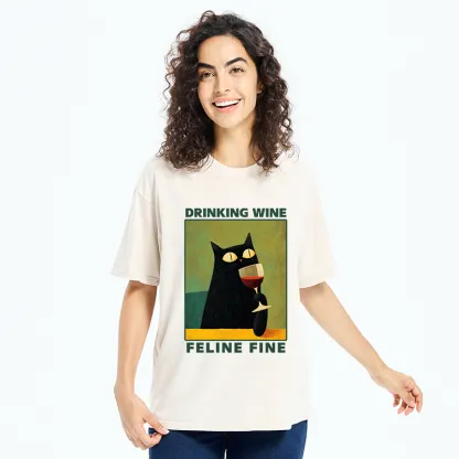 Tokyo-Tiger Drinking Wine Feline Wine Washed T-Shirt