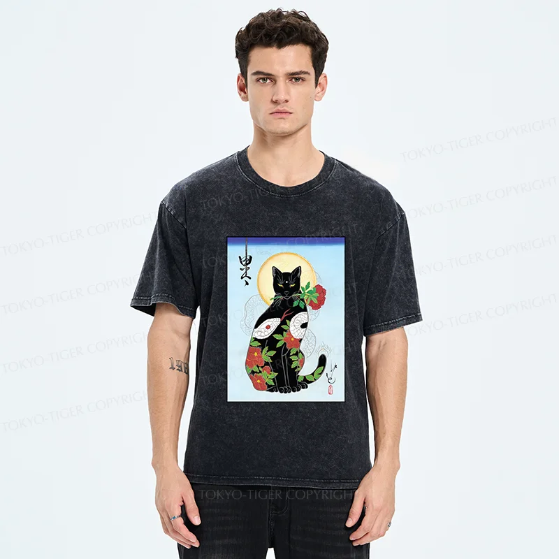 Tokyo-Tiger Japanese Cat God Washed T-Shirt