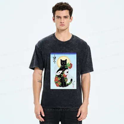 Tokyo-Tiger Japanese Cat God Washed T-Shirt