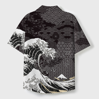 Tokyo-Tiger Great Wave Off Fuji Cuban Collar Shirt