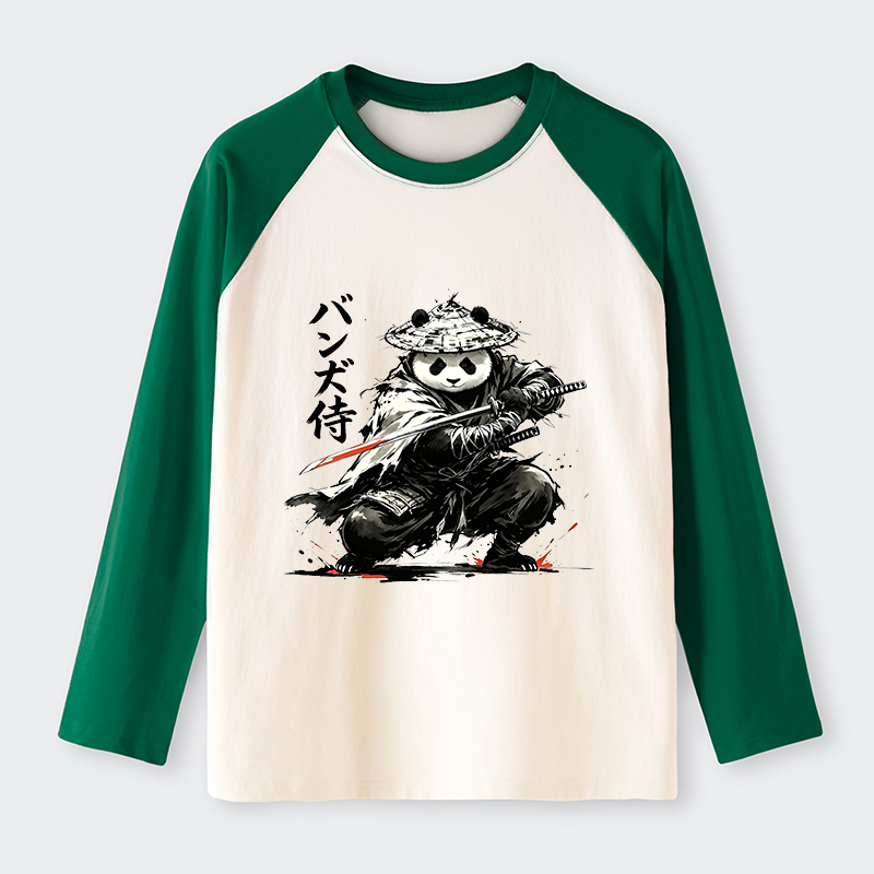 Tokyo-Tiger Panda Samurai Warrior Raglan Long Sleeve T-shirt