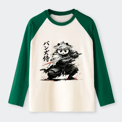 Tokyo-Tiger Panda Samurai Warrior Raglan Long Sleeve T-shirt