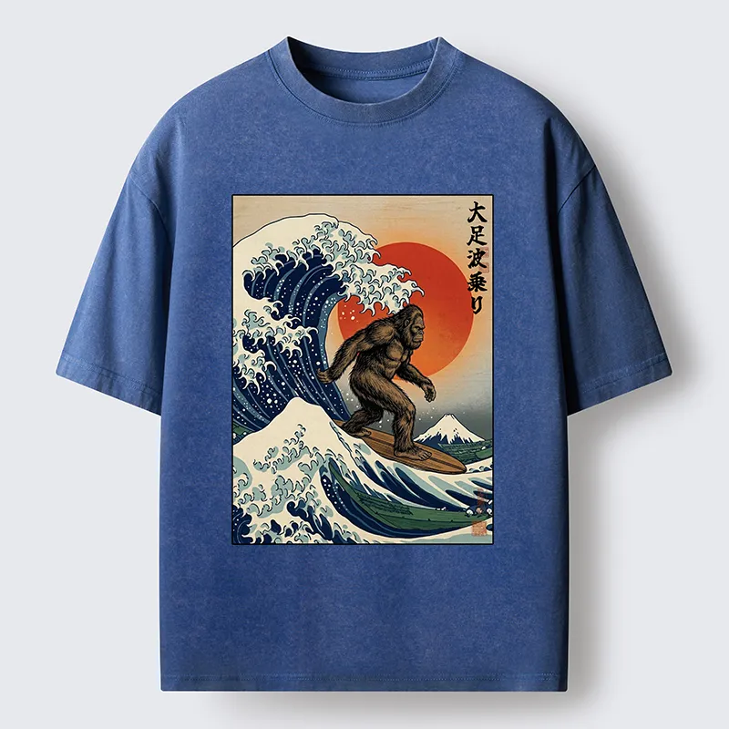 Tokyo-Tiger Monster Surf Wave Ukiyo Art Washed T-Shirt