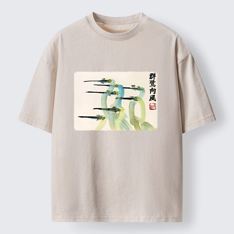 Tokyo‑Tiger Herons Wind Dance Washed T‑Shirt