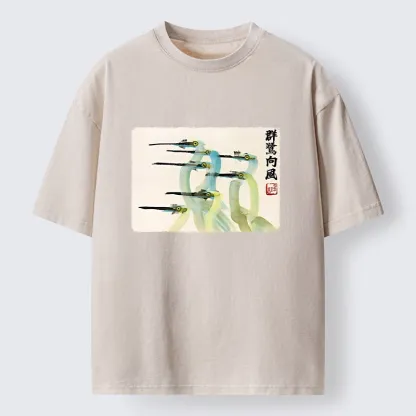 Tokyo‑Tiger Herons Wind Dance Washed T‑Shirt