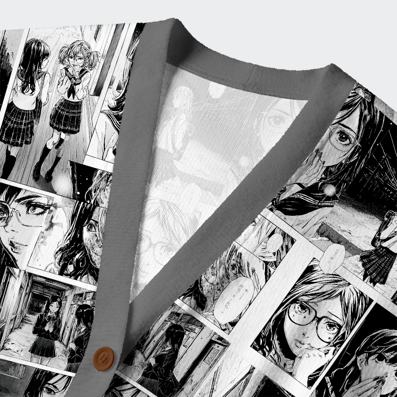 Tokyo-Tiger Monochrome Whispers: The Manga Collage Ugly Cardigan Sweater