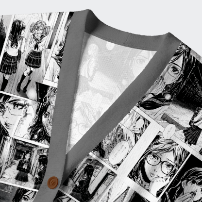 Tokyo-Tiger Monochrome Whispers: The Manga Collage Ugly Cardigan Sweater