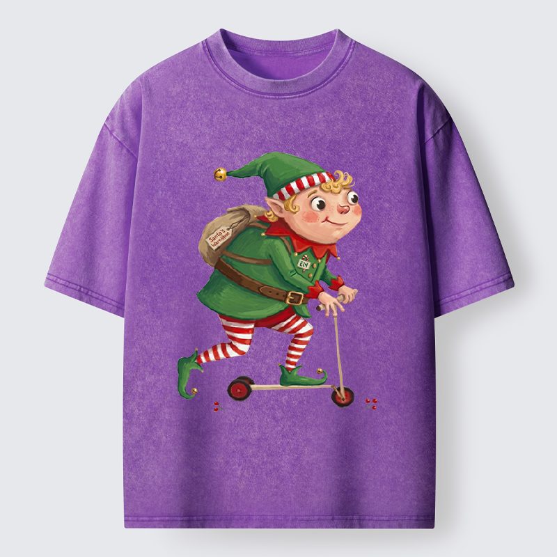 Tokyo-Tiger Christmas Elf Scooter Ride Washed T-Shirt