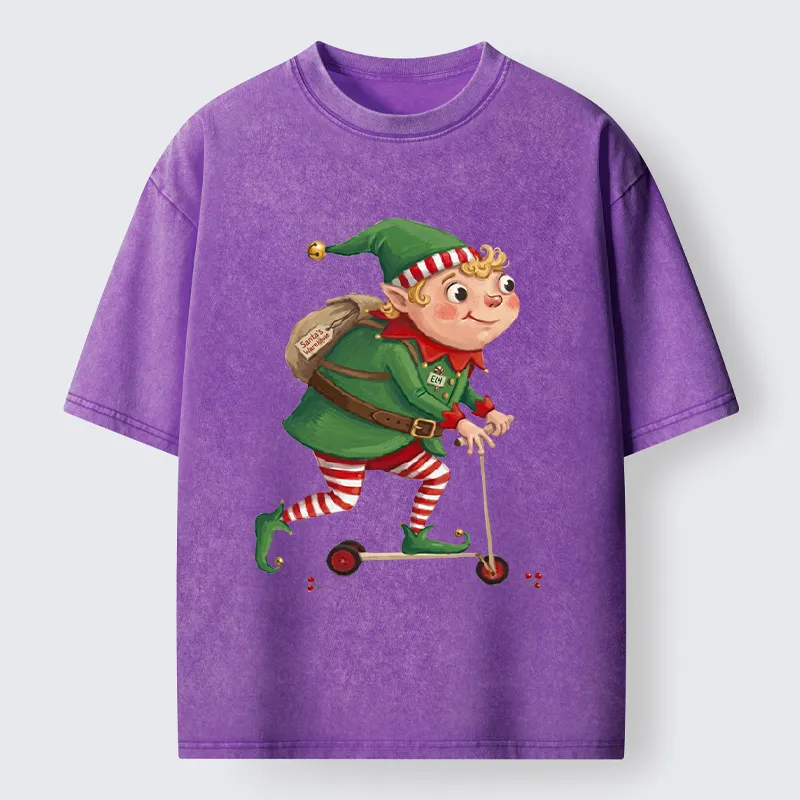 Tokyo-Tiger Christmas Elf Scooter Ride Washed T-Shirt