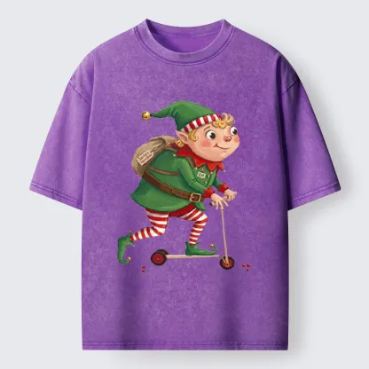 Tokyo-Tiger Christmas Elf Scooter Ride Washed T-Shirt
