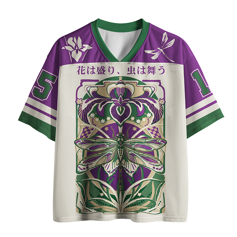 Tokyo-Tiger Dragonfly Among Irises Mesh Jersey