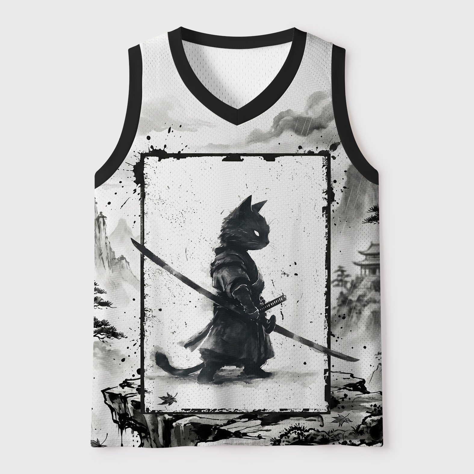 Tokyo-Tiger Ink Painting:Retro Cat Samurai Japanese Mesh Tank Top Sale