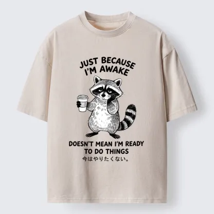 Tokyo-Tiger Tired Raccoon Coffee Washed T-Shirt