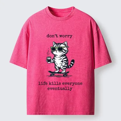 Tokyo-Tiger Chill Cat Meme Washed T-Shirt