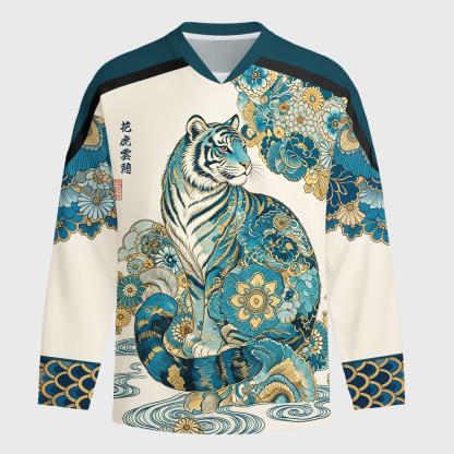 Tokyo-Tiger Cloud‑Resting Floral Long-Sleeve Hockey Jersey