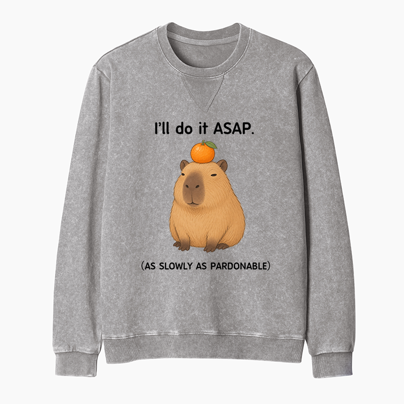 Tokyo-Tiger Slow Task Capybara Meme Washed Terry Sweatshirt
