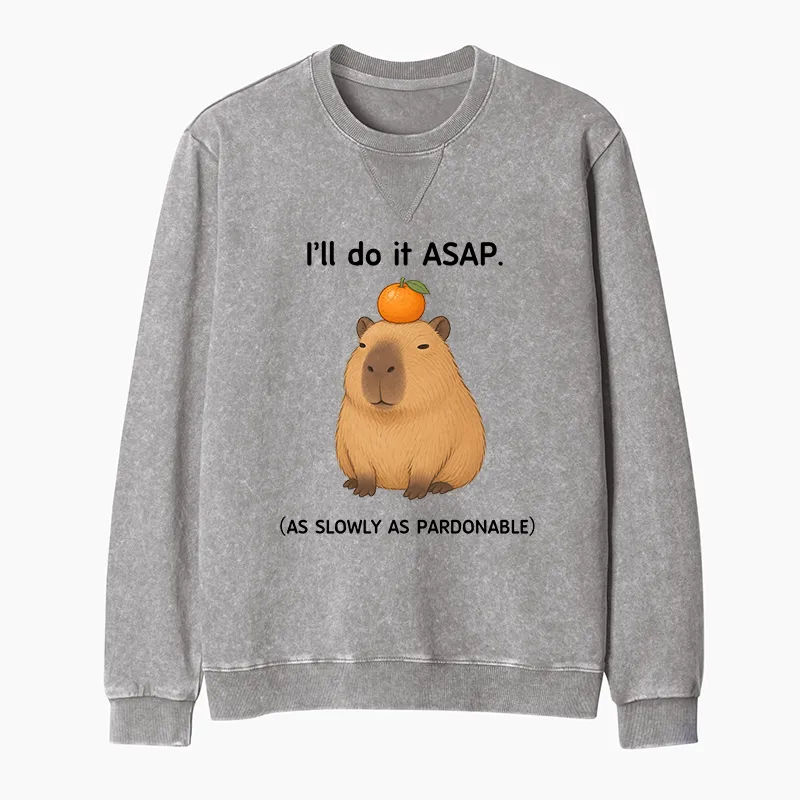 Tokyo-Tiger Slow Task Capybara Meme Washed Terry Sweatshirt