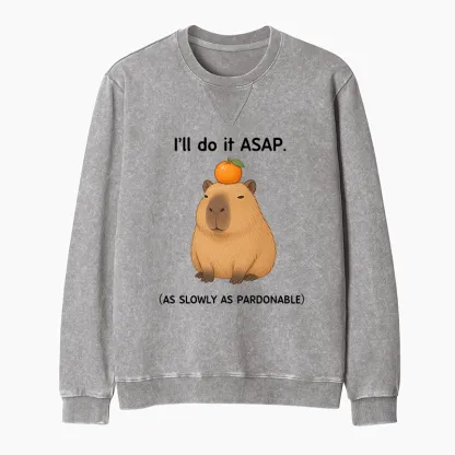 Tokyo-Tiger Slow Task Capybara Meme Washed Terry Sweatshirt