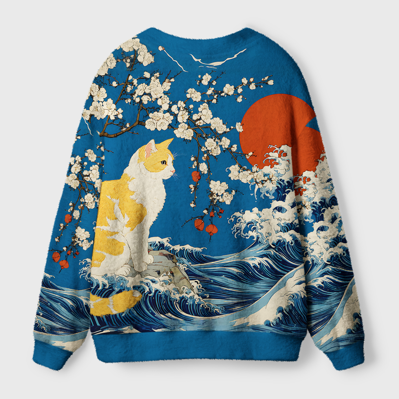 Tokyo-Tiger Waves And Cats Ugly Cardigan Sweater