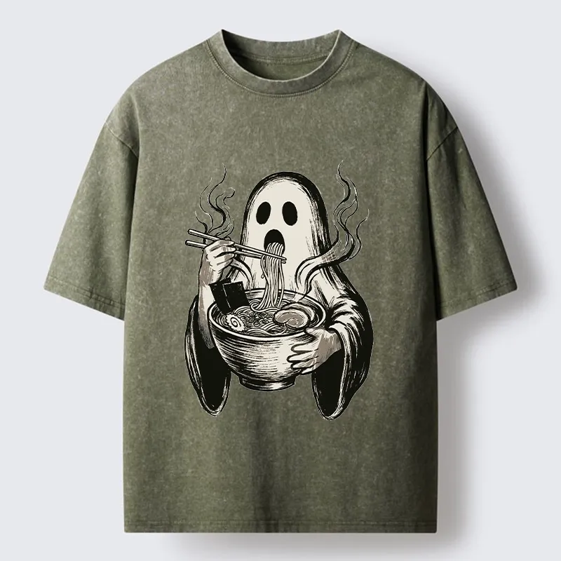 Tokyo‑Tiger Funny Ghost Ramen Washed T‑Shirt