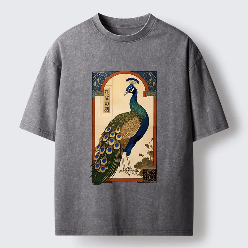Tokyo‑Tiger Noble Peacock Art Washed T‑Shirt
