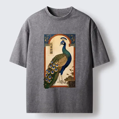 Tokyo‑Tiger Noble Peacock Art Washed T‑Shirt