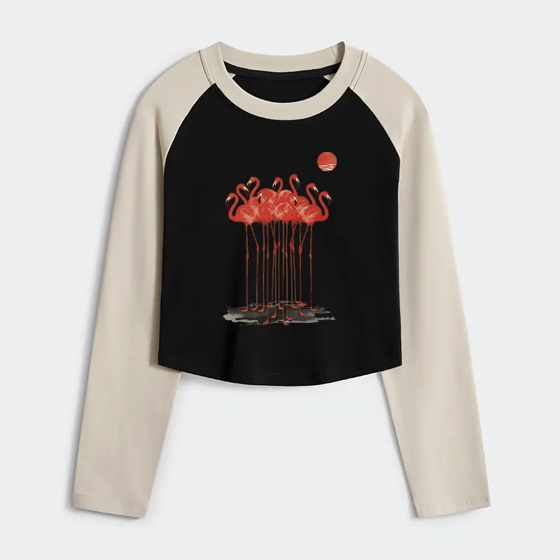 Tokyo-Tiger Flamingos at Dusk Women's Crop Raglan T-Shirt