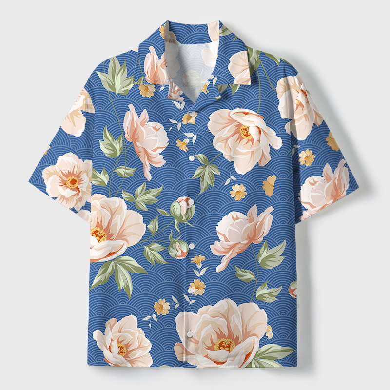 Tokyo-Tiger Flowers In The Waves Cuban Collar Shirt